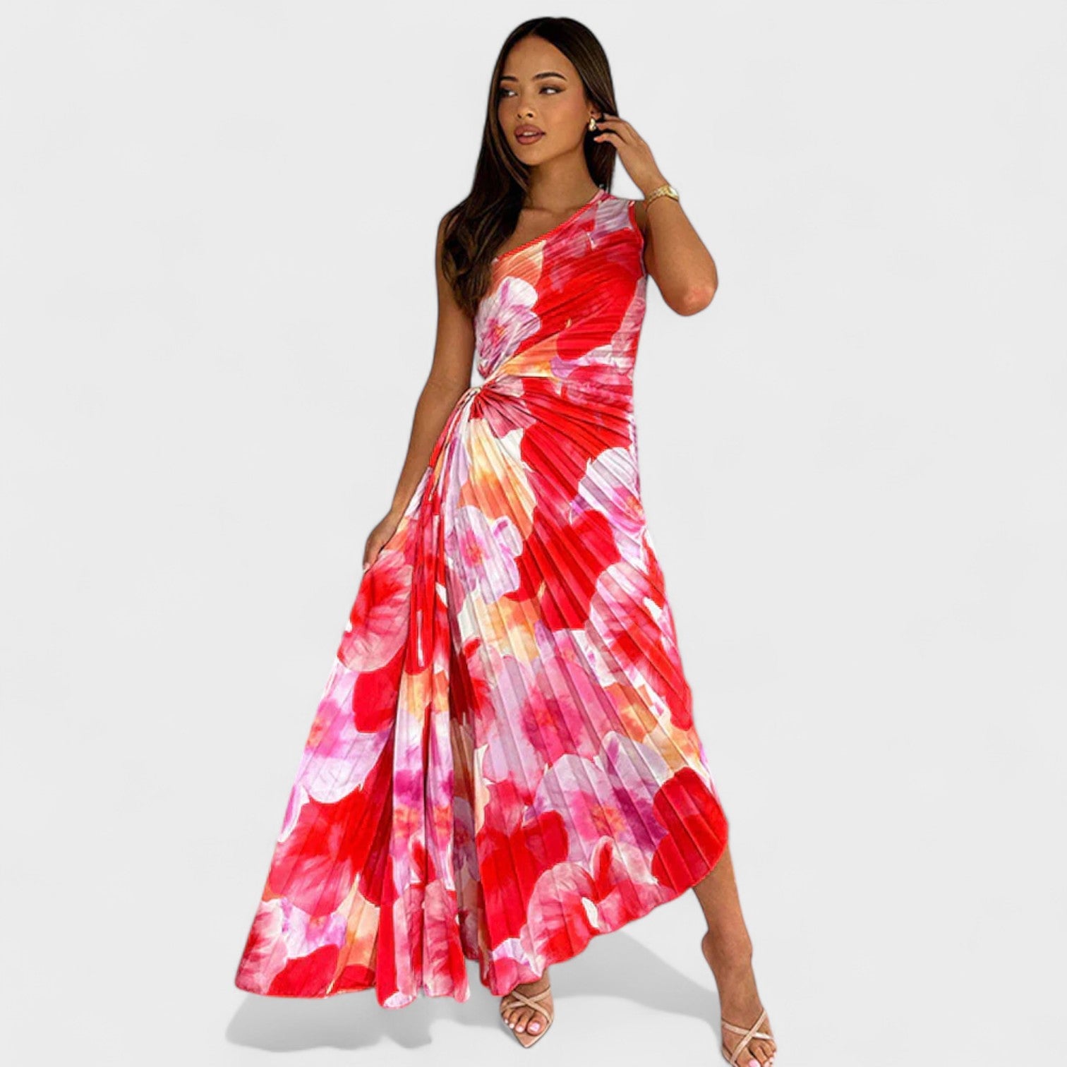 Vestito Asimmetrico Estivo con Motivo Floreale