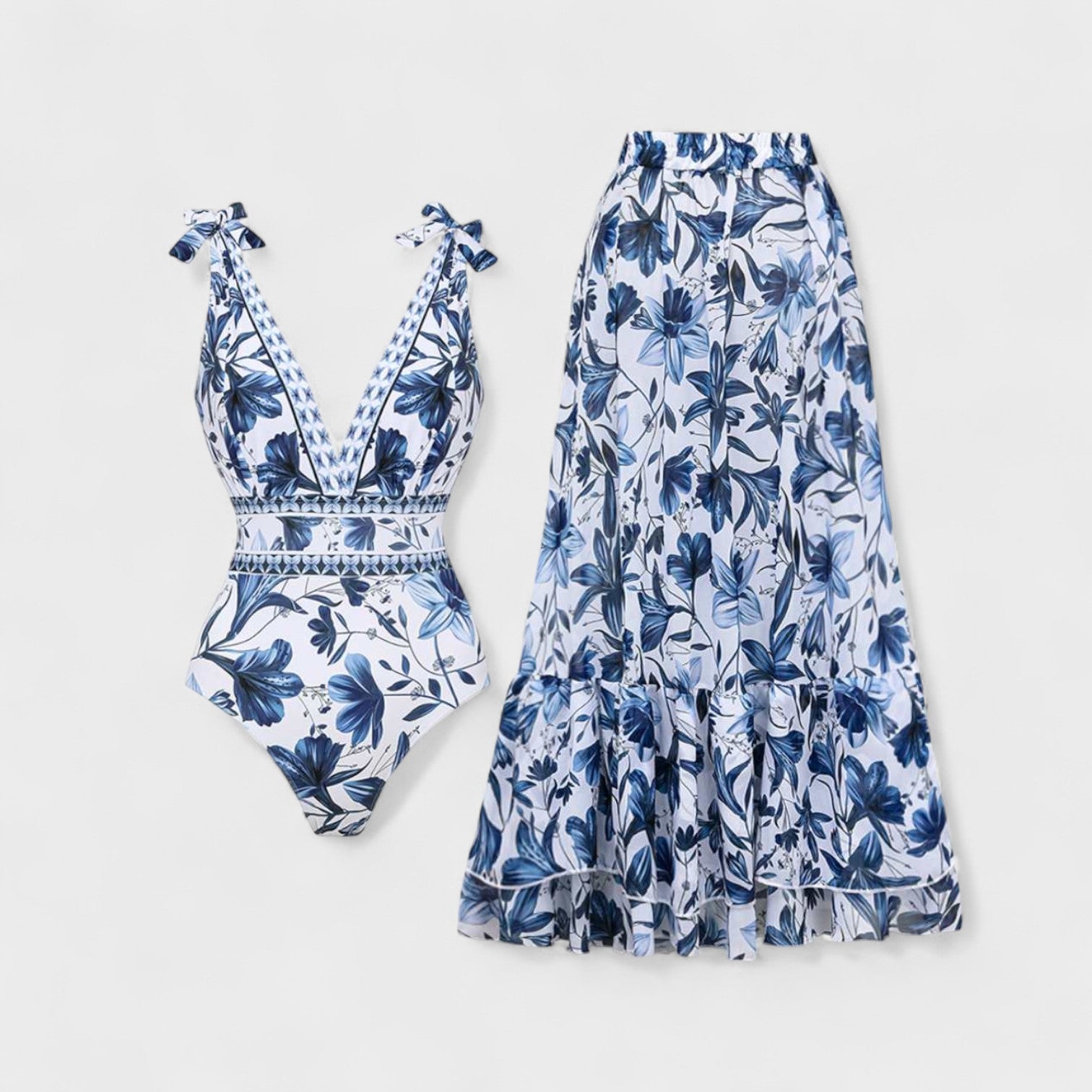 Completo Floreale Mediterraneo - Costume con Gonna Coordinata
