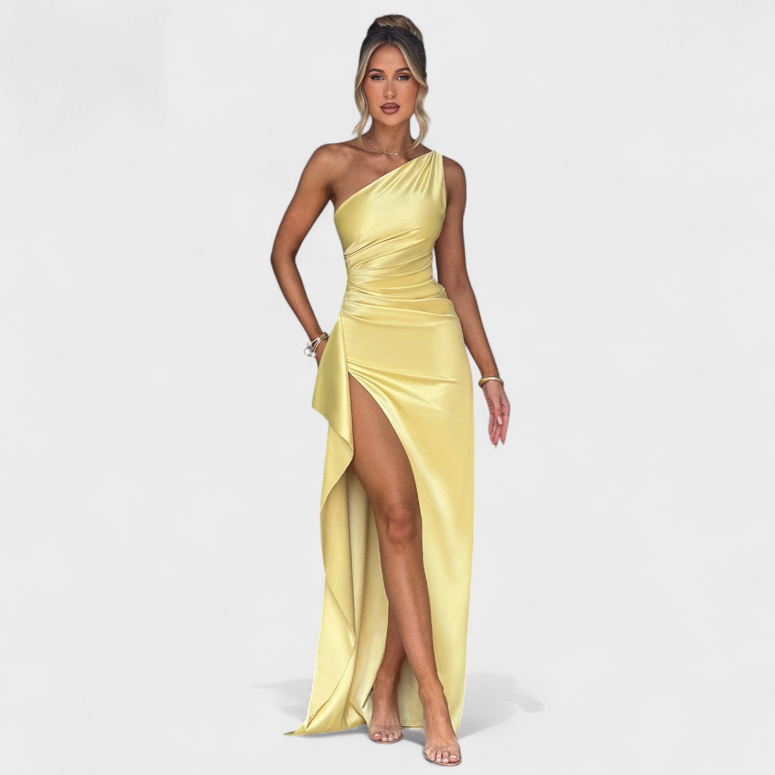 Vestito Asimmetrico in Raso Limone