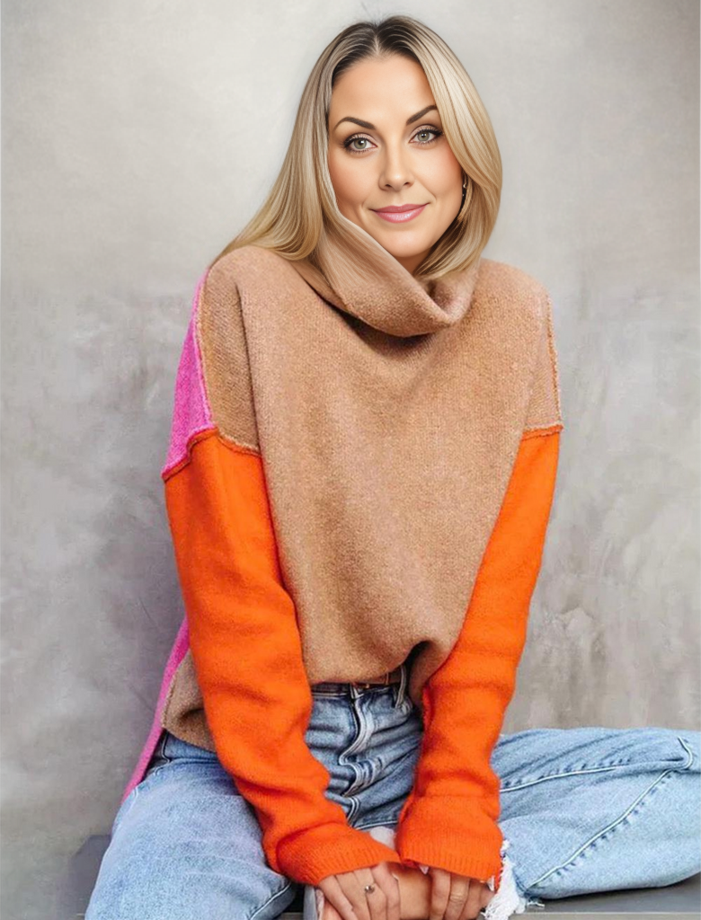 Martina | Maglione Dolcevita Invernale a Blocchi di Colore