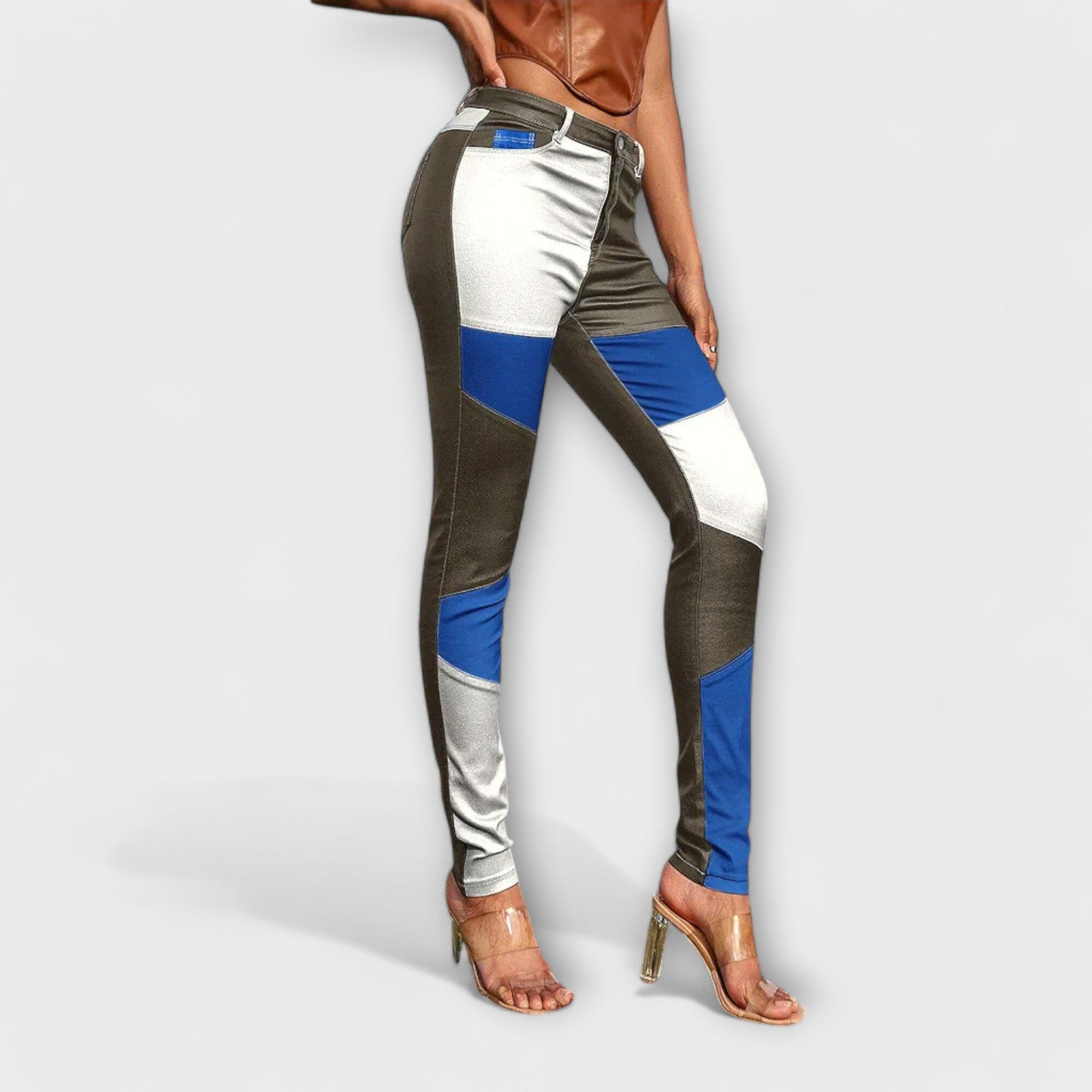 Pantaloni Aderenti a Blocchi di Colore