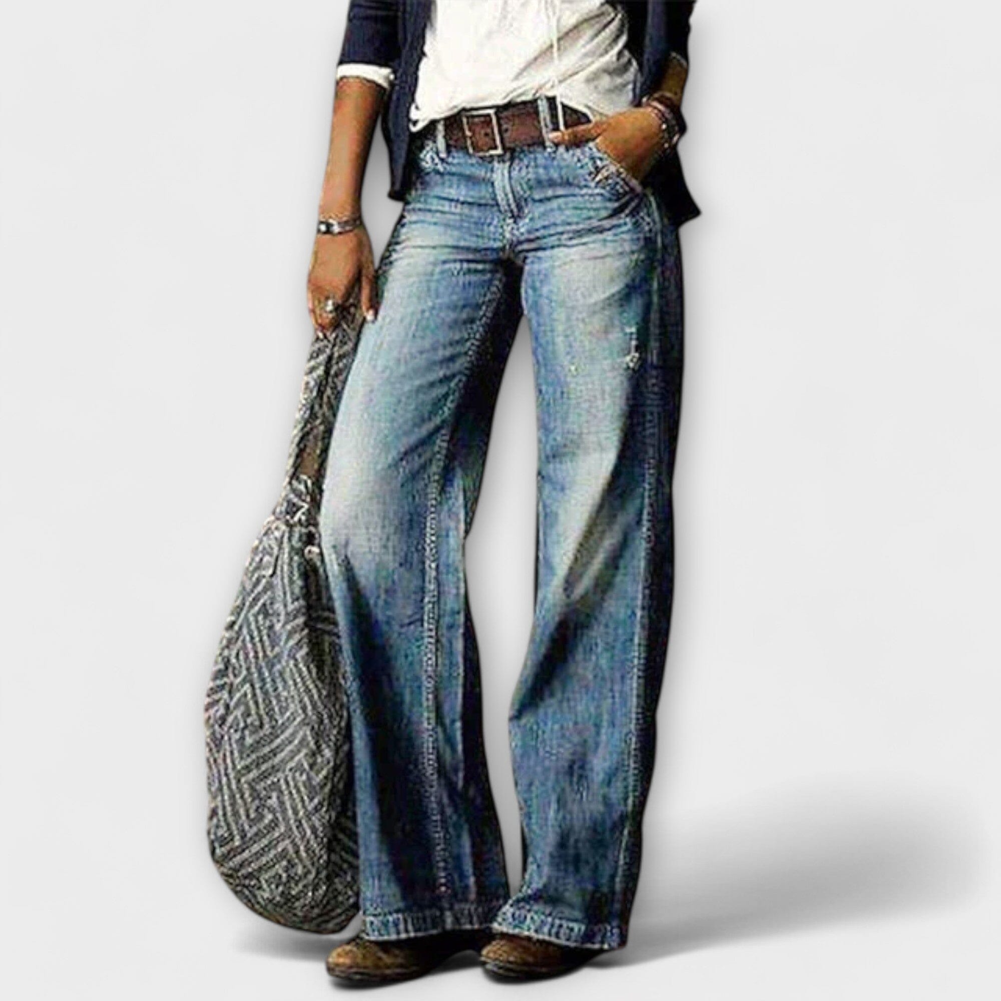 Pantaloni a Gamba Larga in Denim Elegante