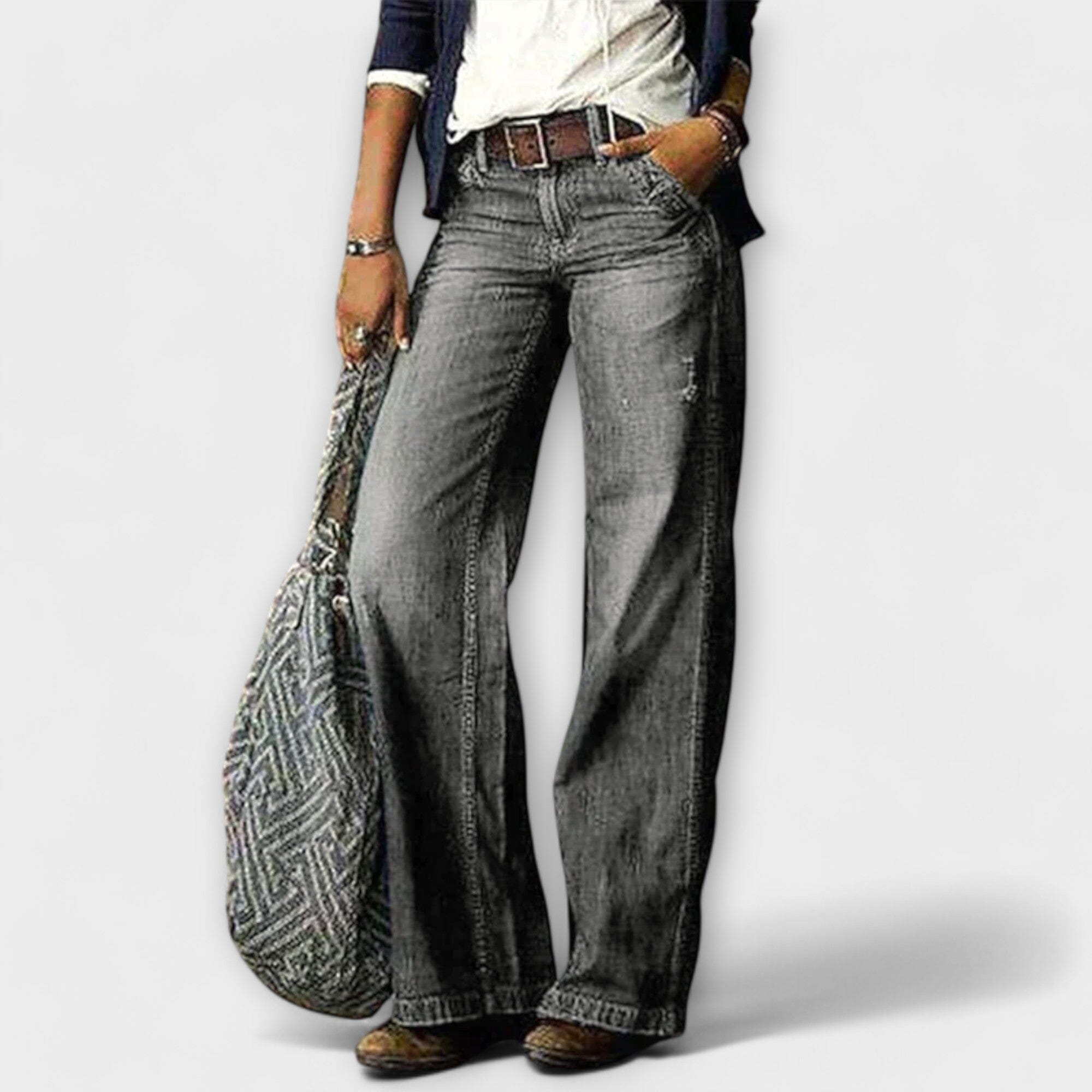 Pantaloni a Gamba Larga in Denim Elegante