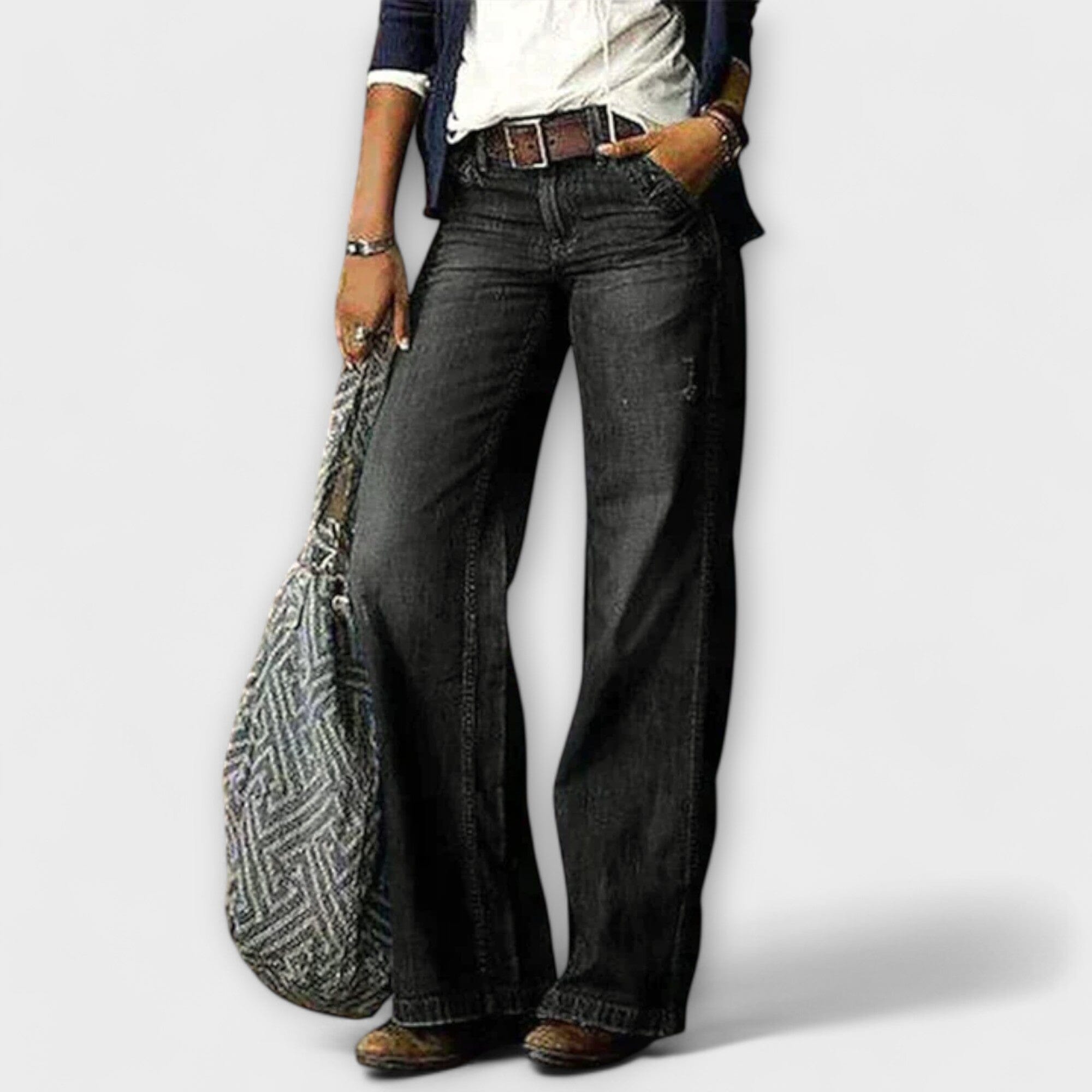 Pantaloni a Gamba Larga in Denim Elegante
