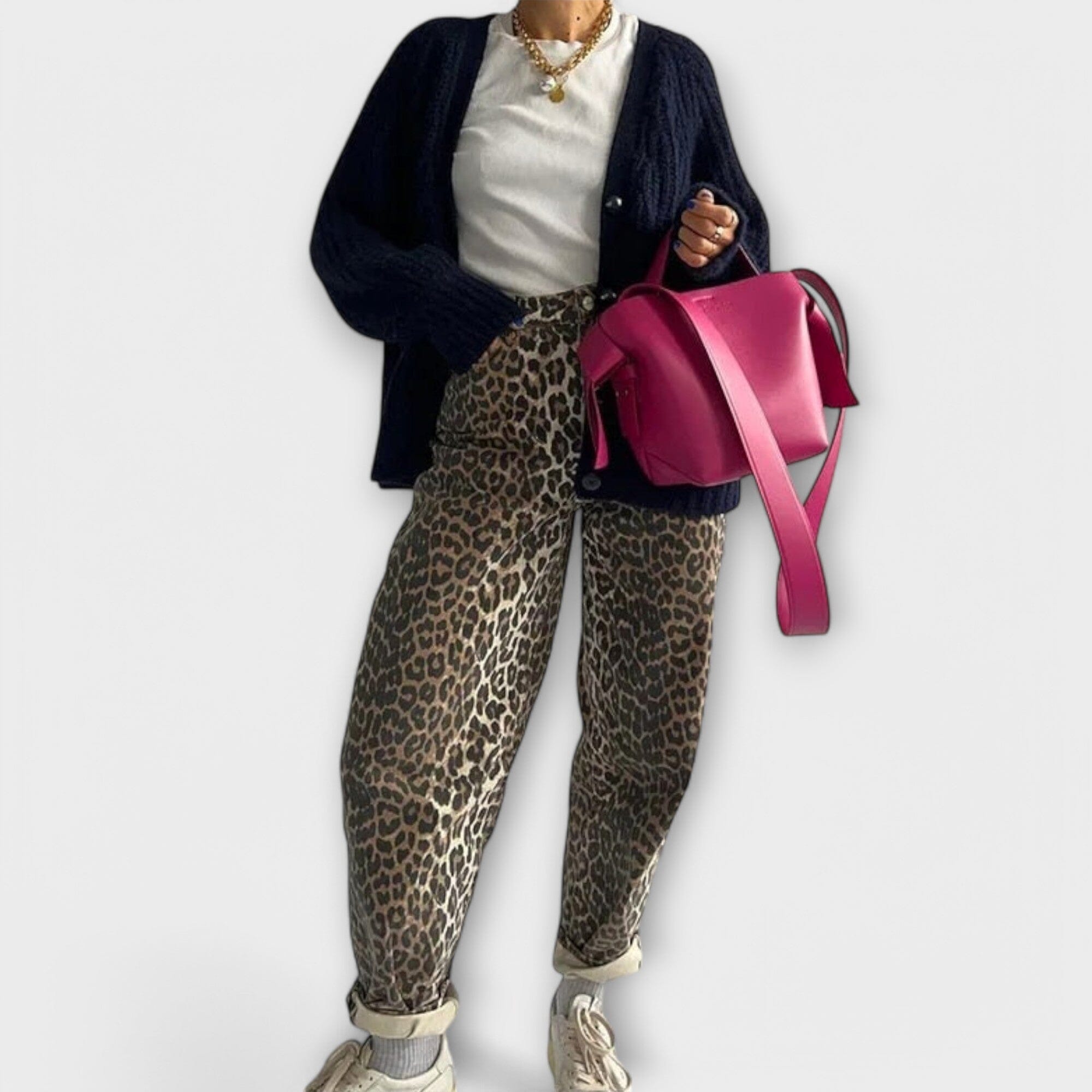 Jeans Vintage con Stampa Leopardata Elegante