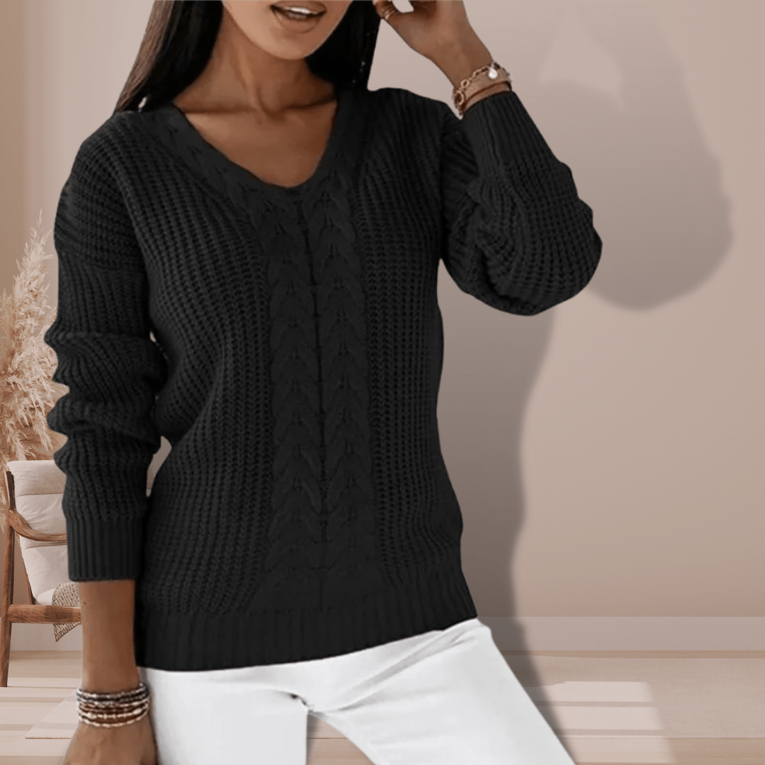 Roberta | Maglione Invernale a Collo V con Treccia