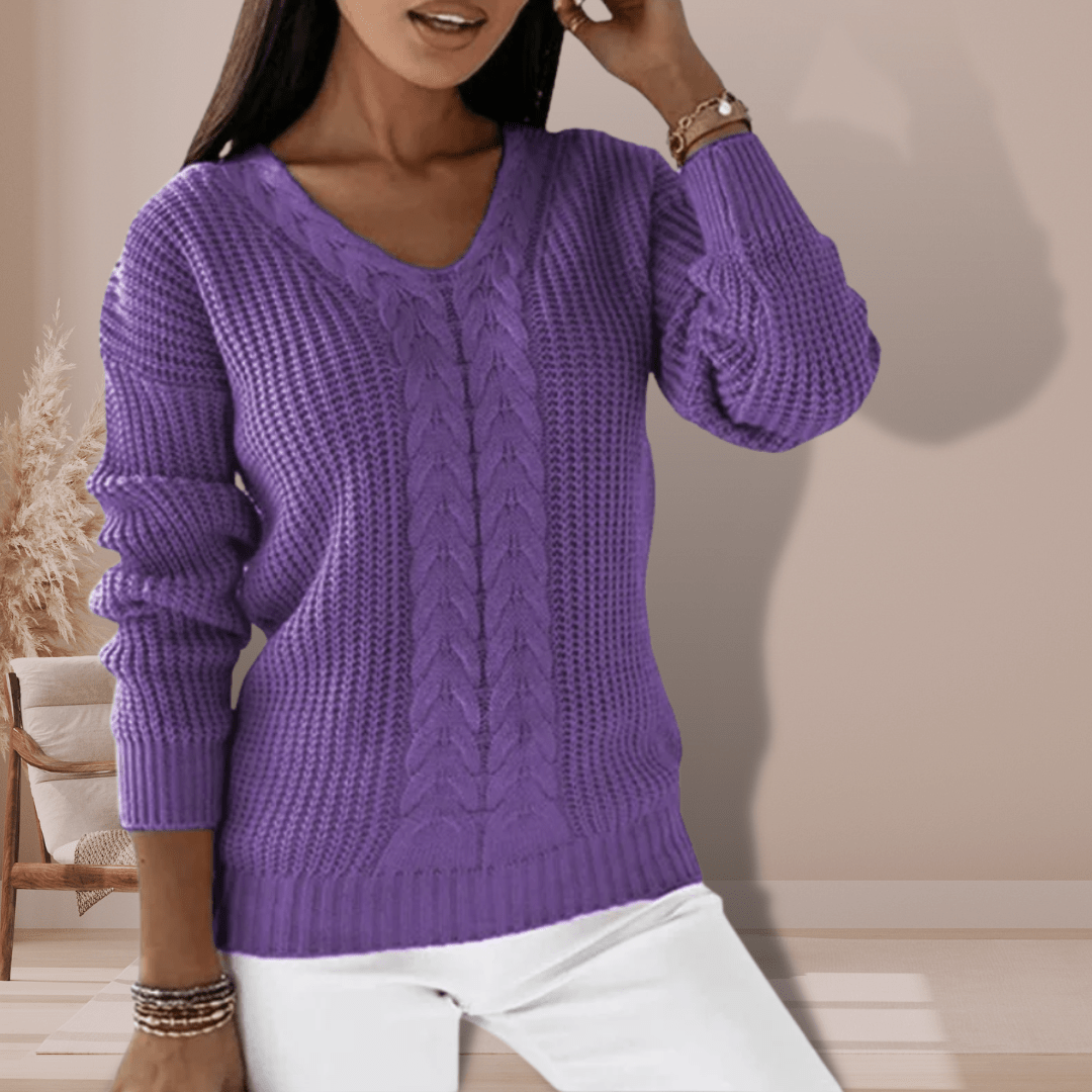 Roberta | Maglione Invernale a Collo V con Treccia