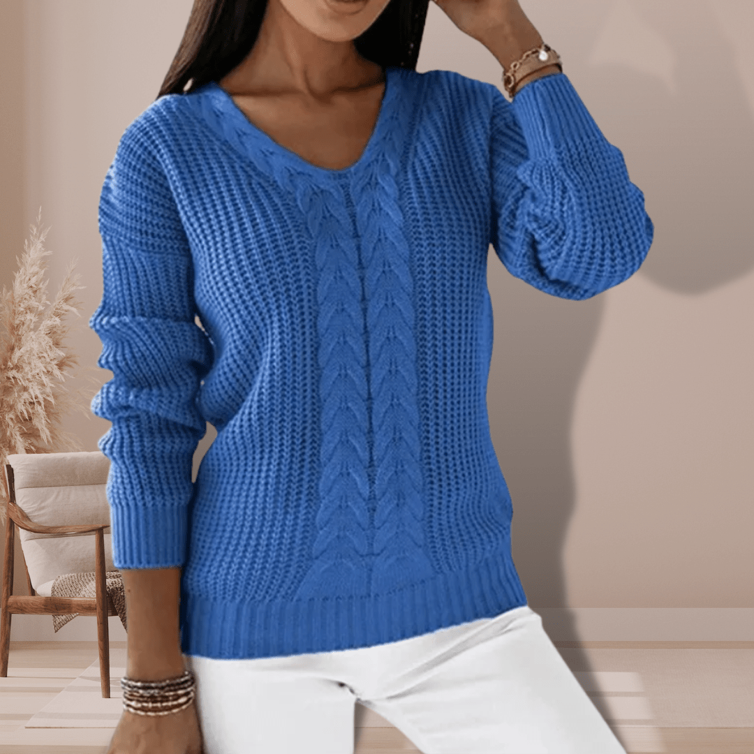 Roberta | Maglione Invernale a Collo V con Treccia
