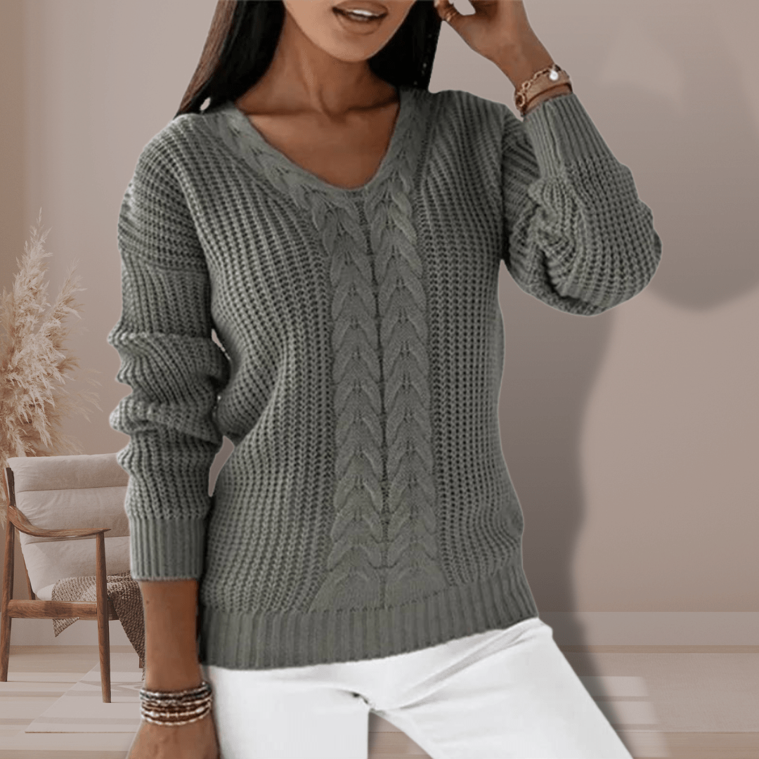 Roberta | Maglione Invernale a Collo V con Treccia