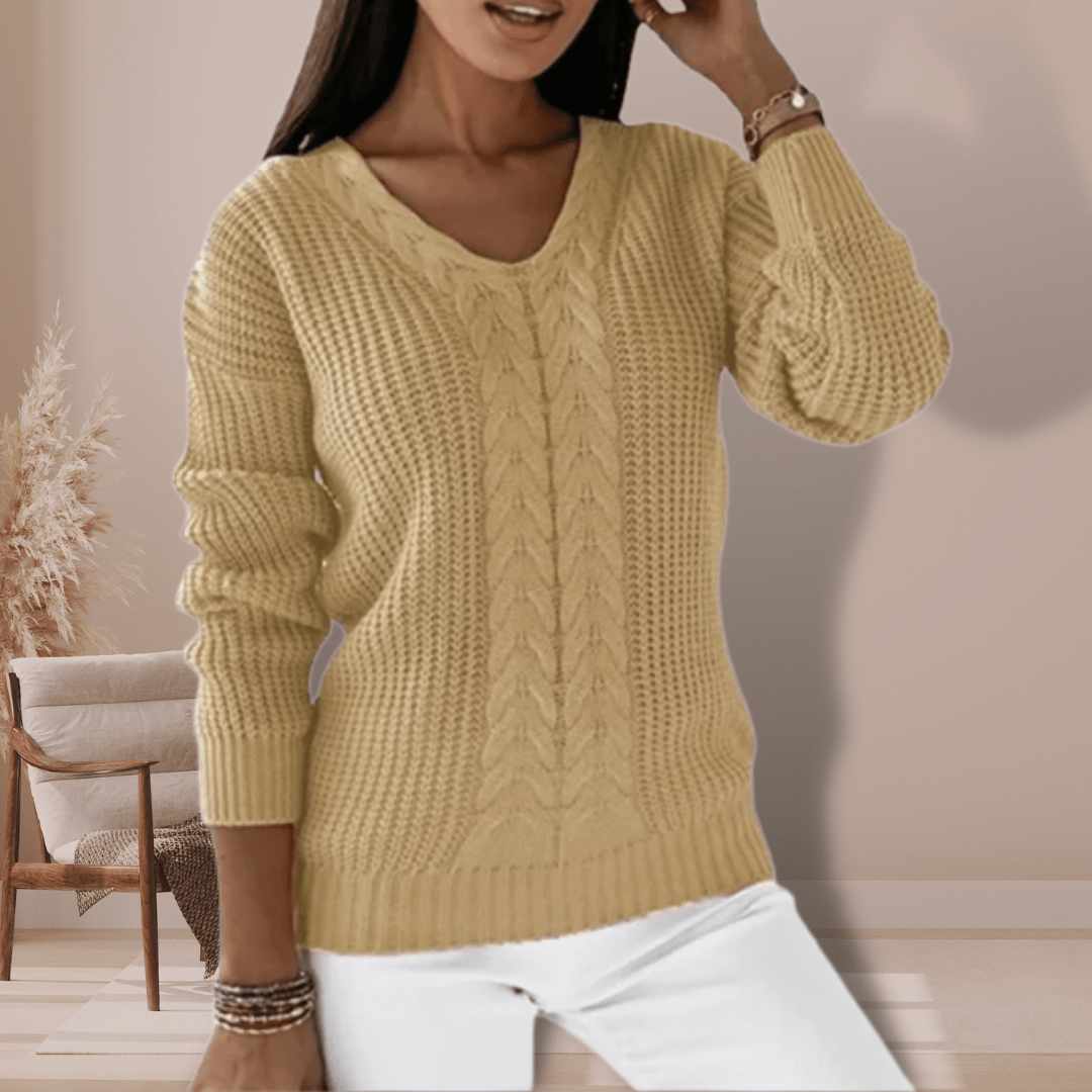Roberta | Maglione Invernale a Collo V con Treccia