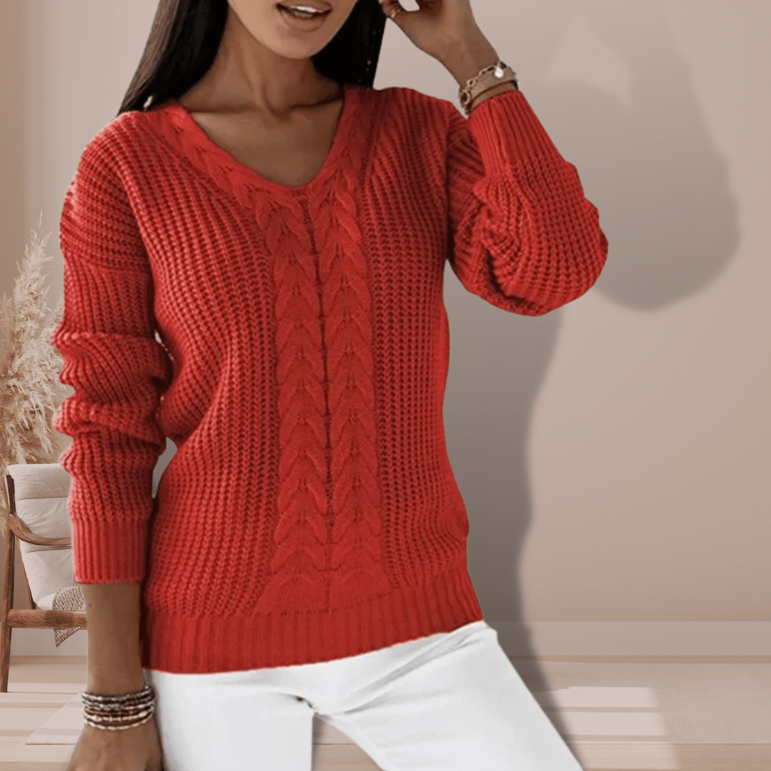 Roberta | Maglione Invernale a Collo V con Treccia