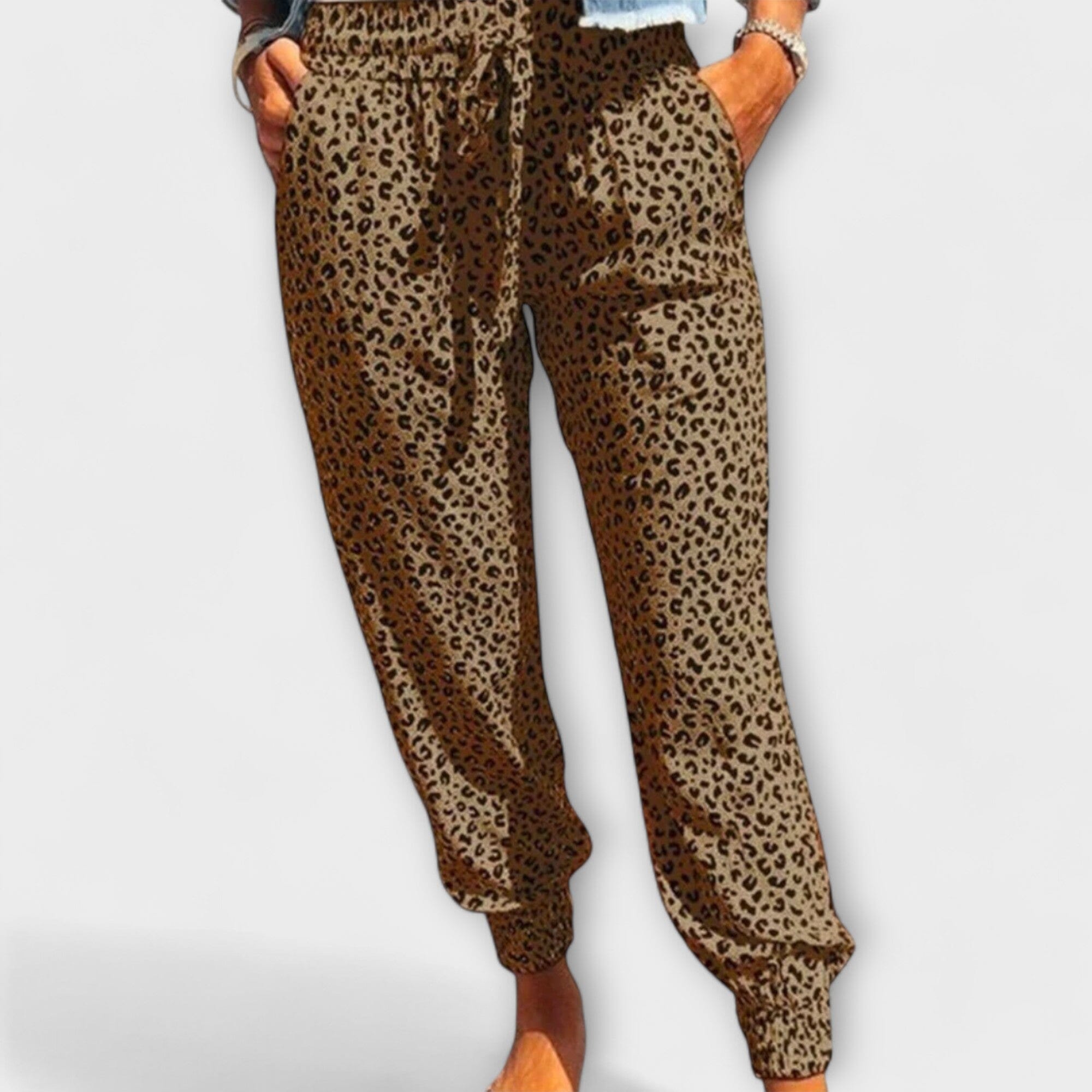 Pantaloni Leopardati a Gamba Larga Eleganti
