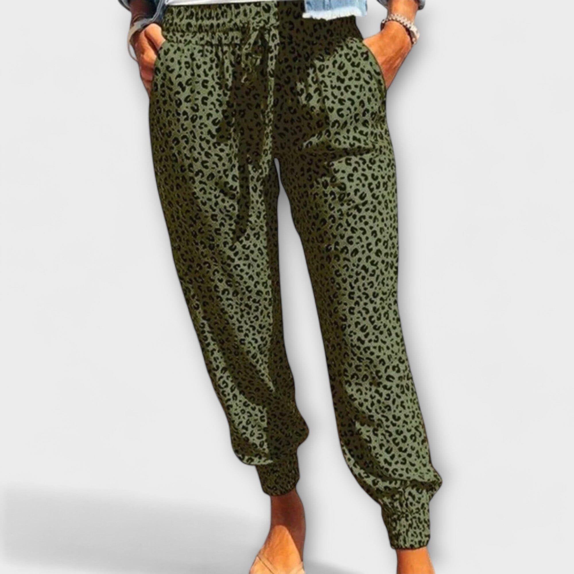 Pantaloni Leopardati a Gamba Larga Eleganti