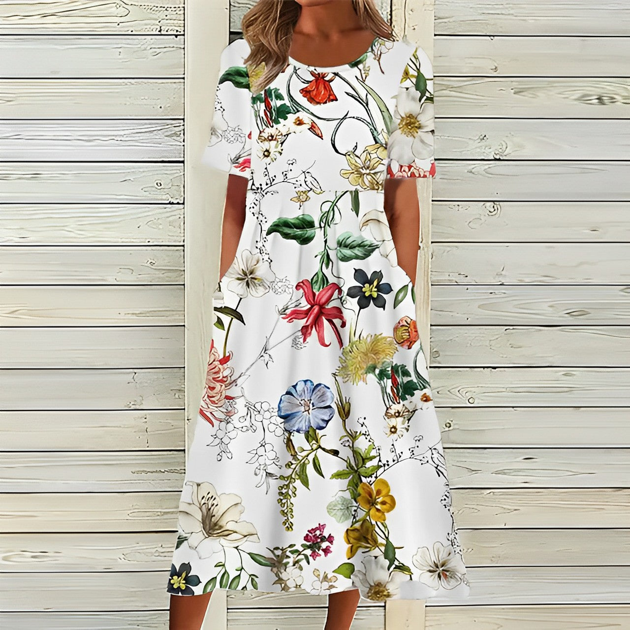 ASI | Elegante Abito Bianco con Motivo Floreale