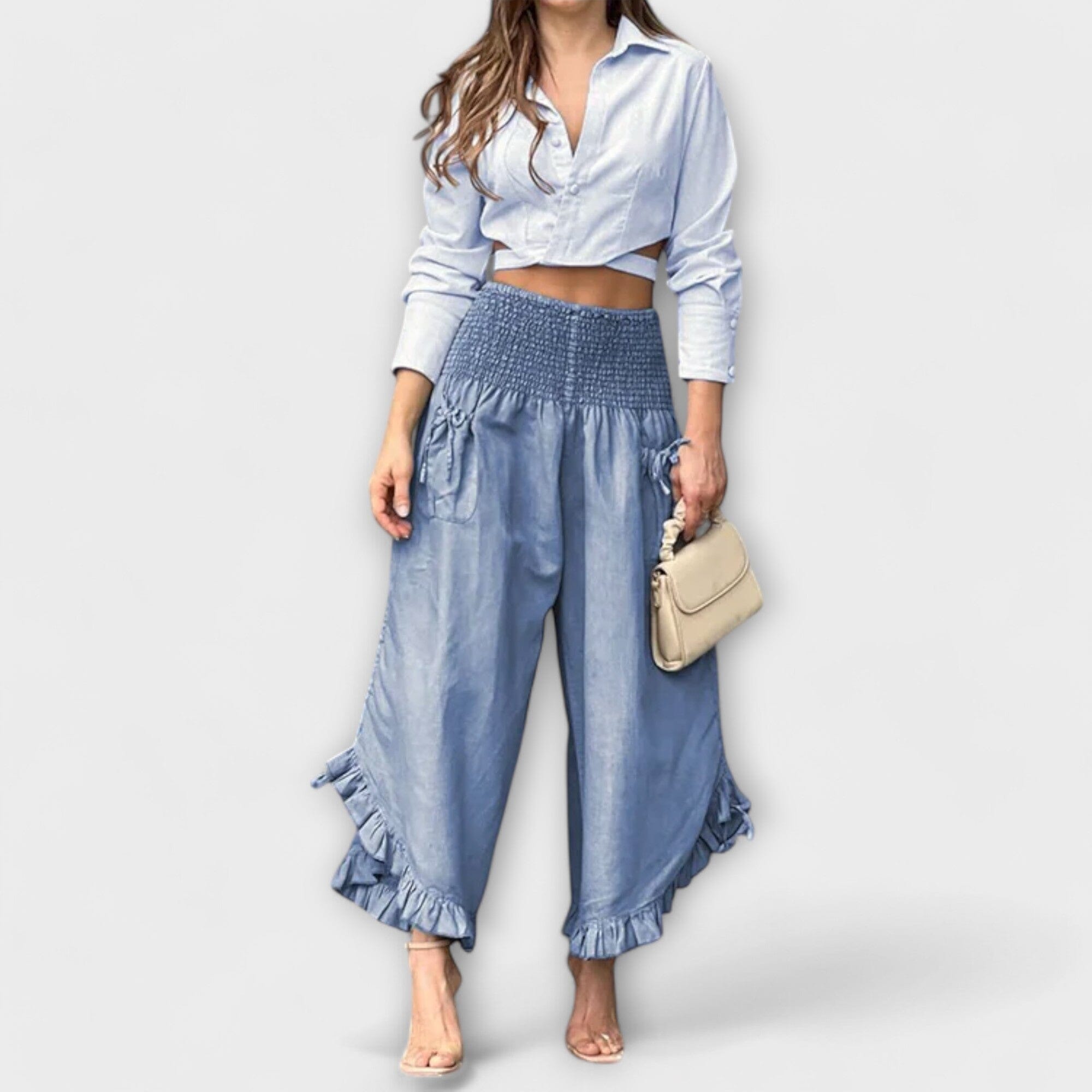 Pantaloni di Lino Relax con Pieghe Moderne