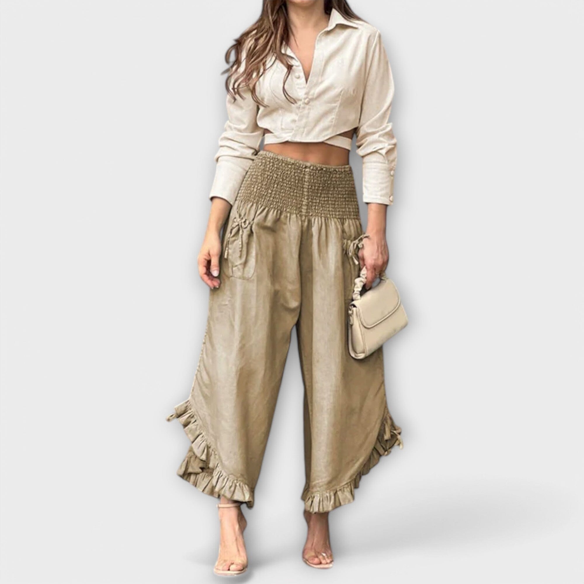 Pantaloni di Lino Relax con Pieghe Moderne