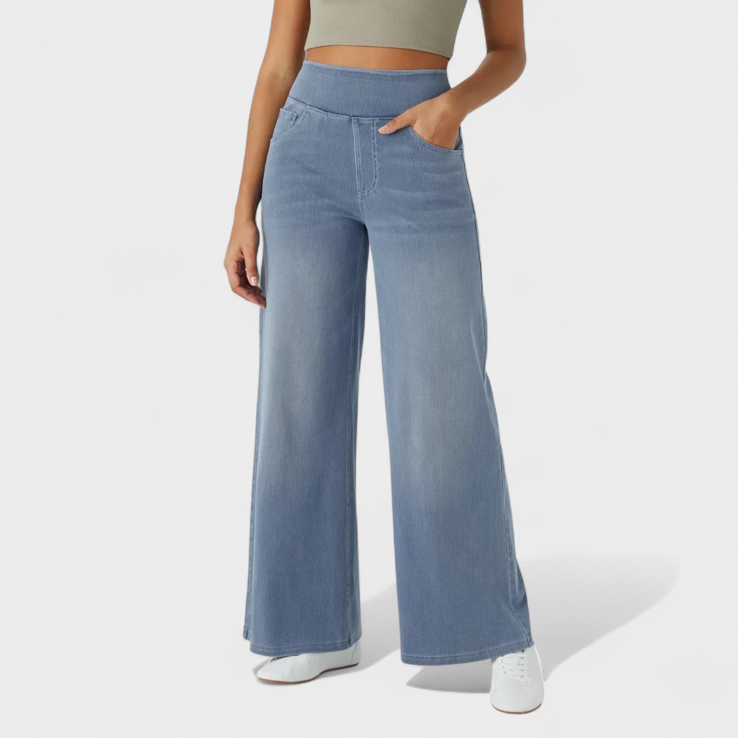 Pantaloni Jeans a Gamba Larga per Donna