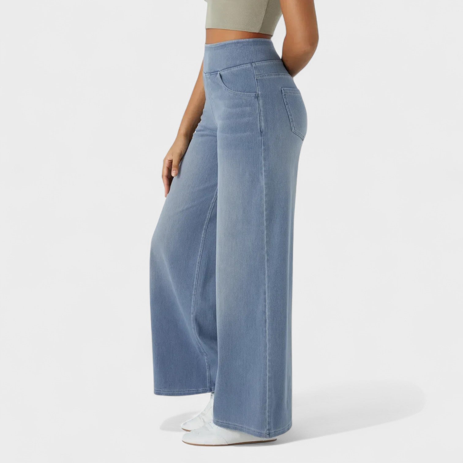 Pantaloni Jeans a Gamba Larga per Donna