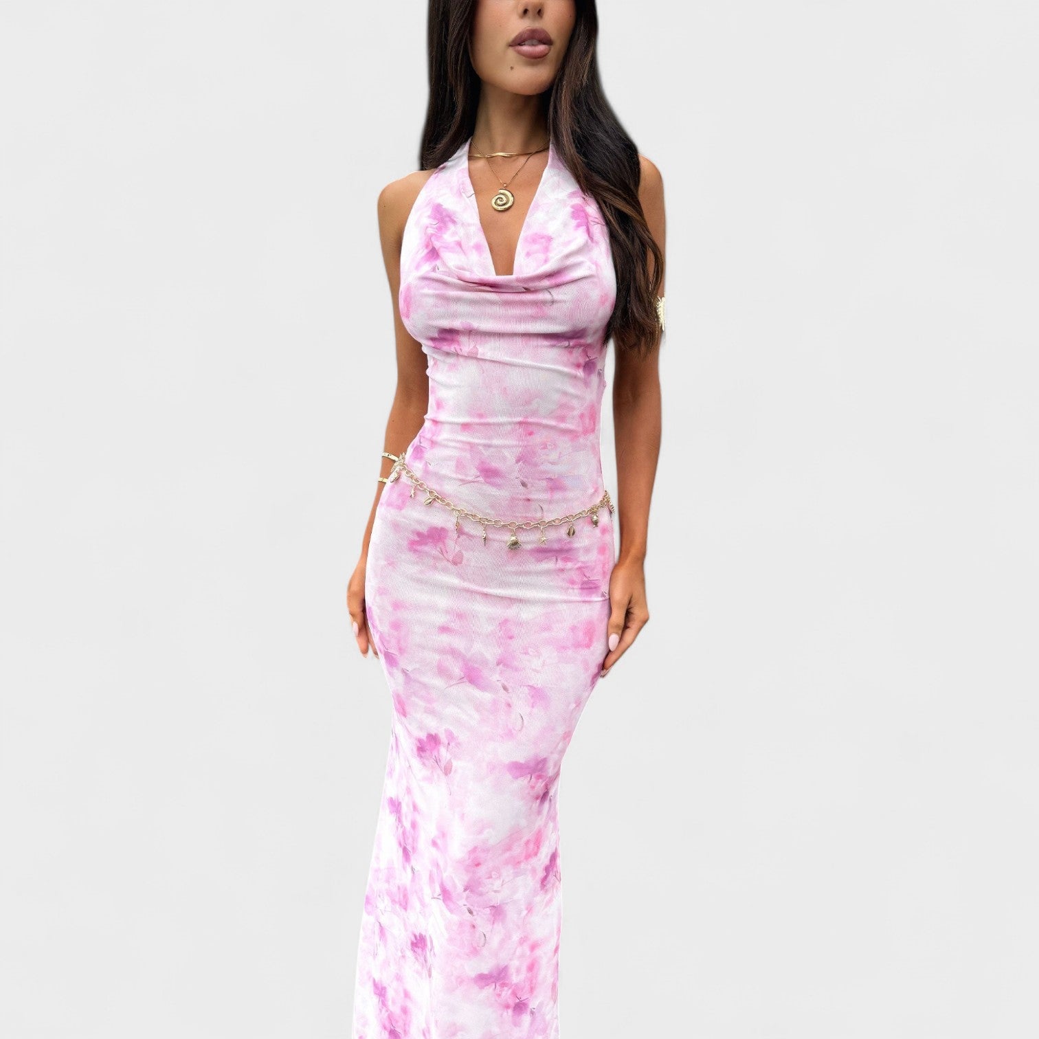 Vestito Floreale Rosa Elegante per Donna