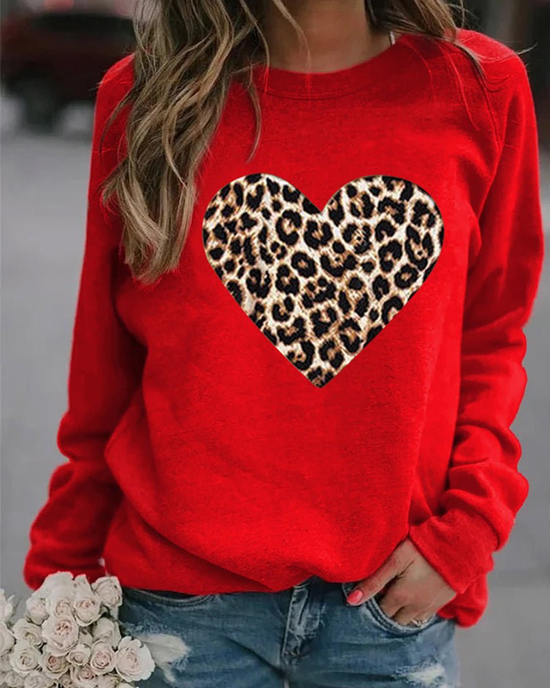 Luna | Felpa Donna Invernale con Stampa Cuore Leopardo