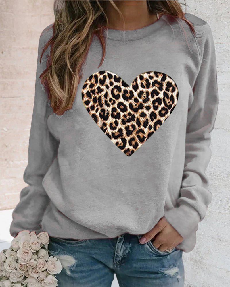 Luna | Felpa Donna Invernale con Stampa Cuore Leopardo
