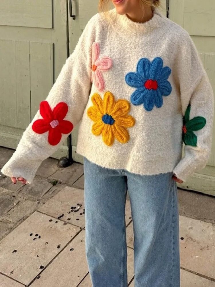 Elisabetta | Maglione Invernale Floreale Morbido per Donna