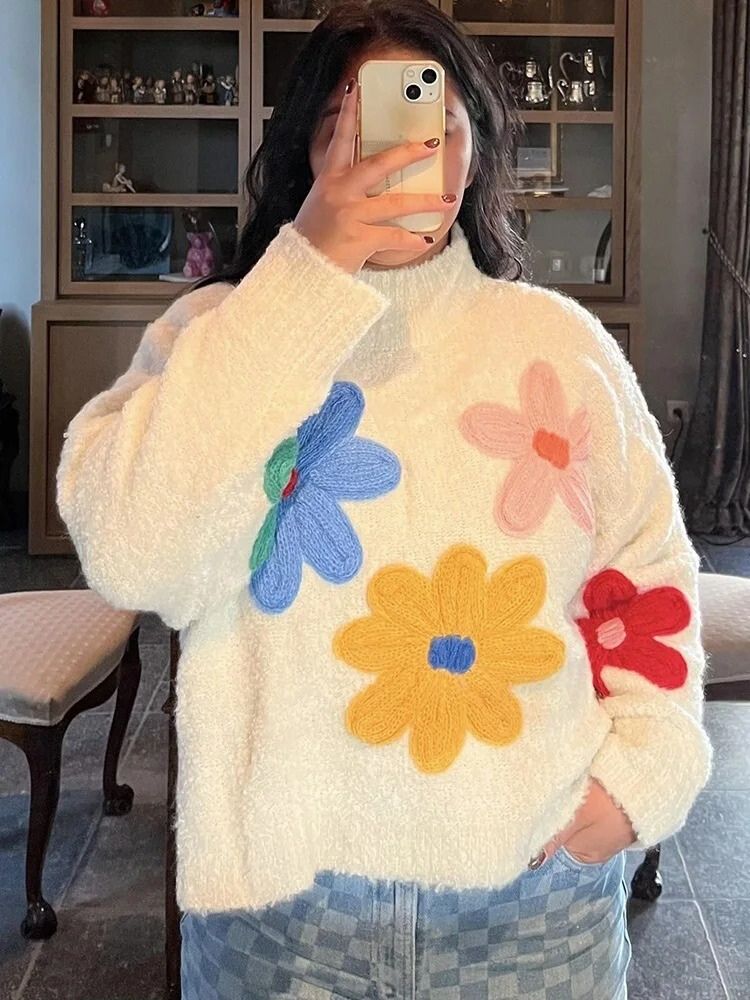 Elisabetta | Maglione Invernale Floreale Morbido per Donna