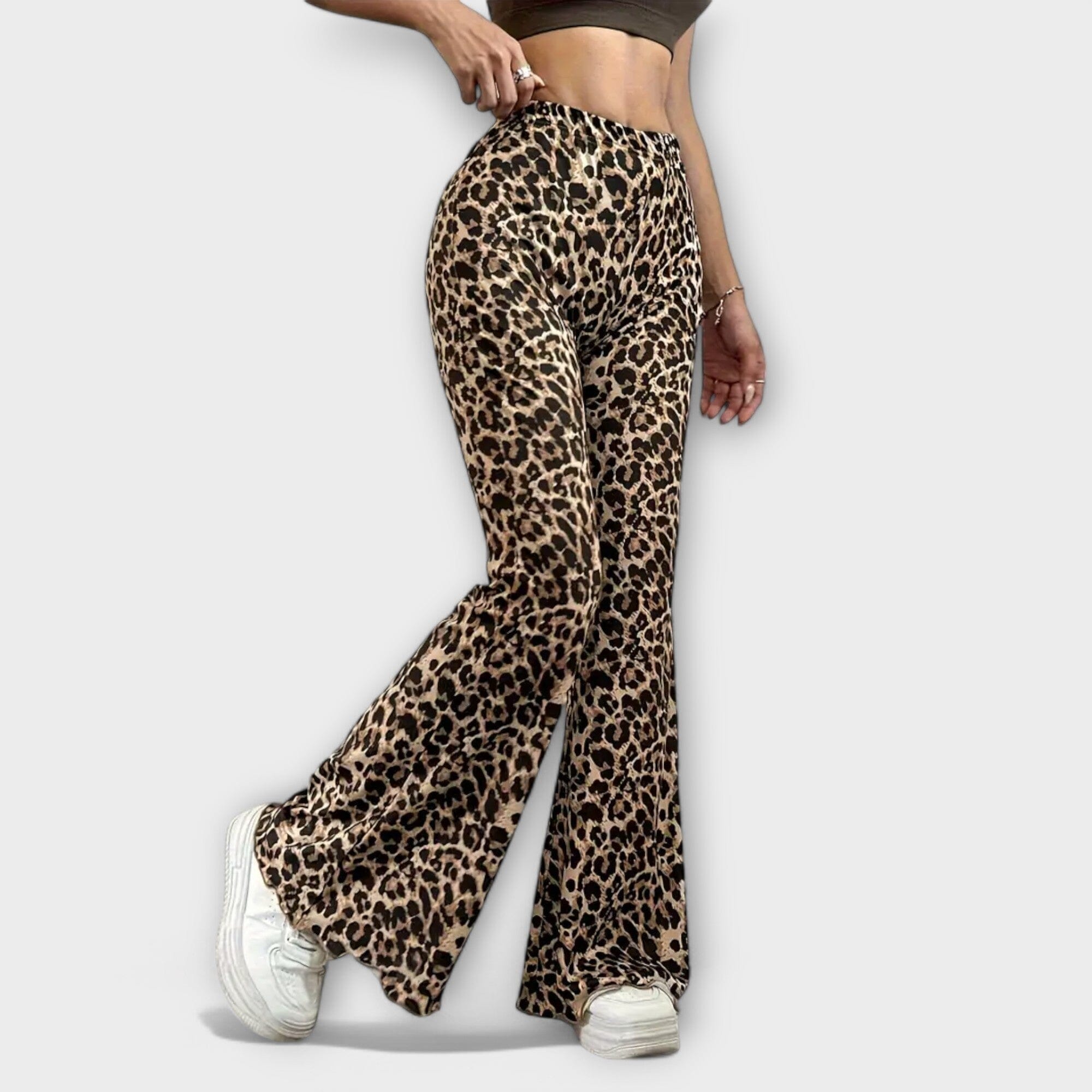 Pantaloni Bootcut con Stampa Leopardo