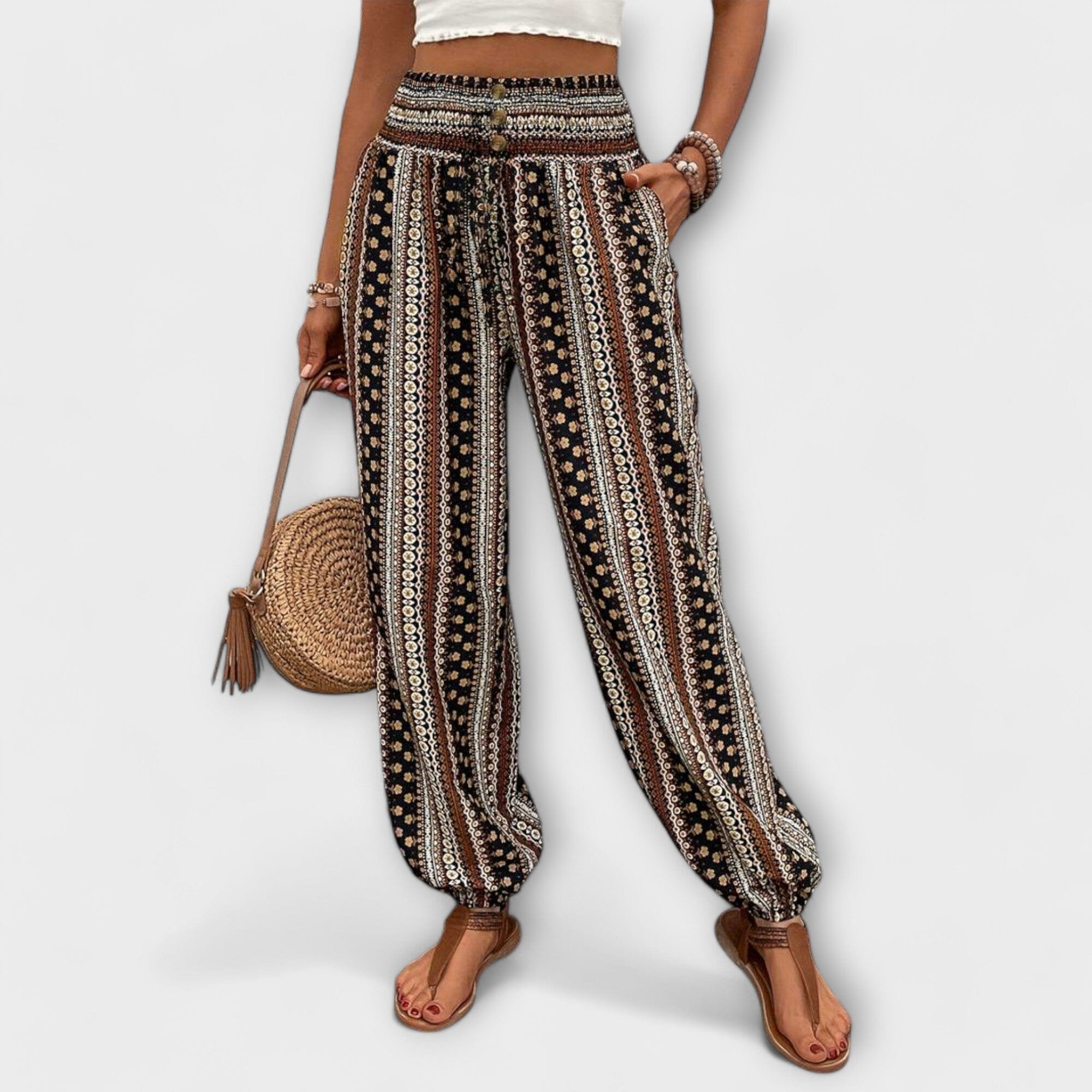 Pantaloni con Motivo Etnico Elegante