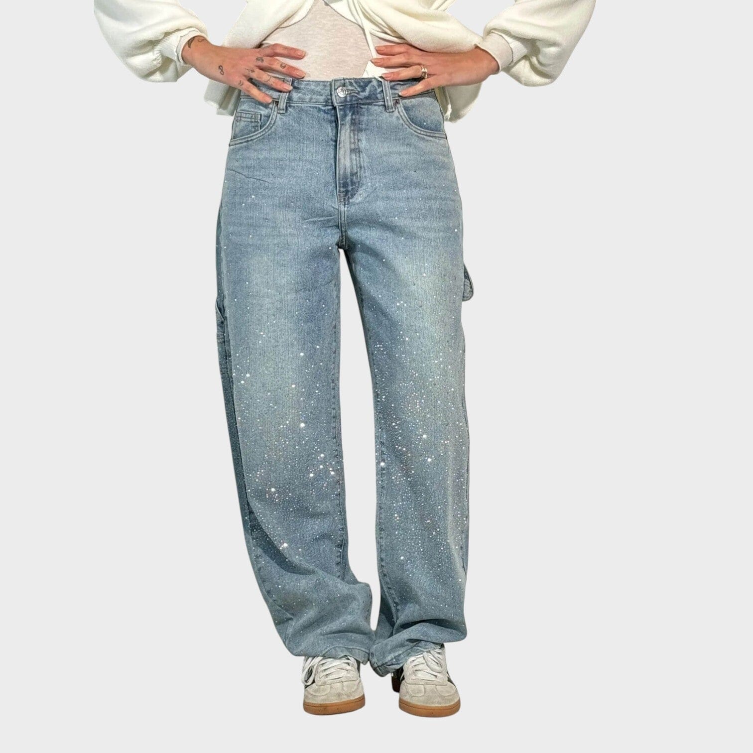 Jeans a Gamba Larga con Leggero Effetto Lucido